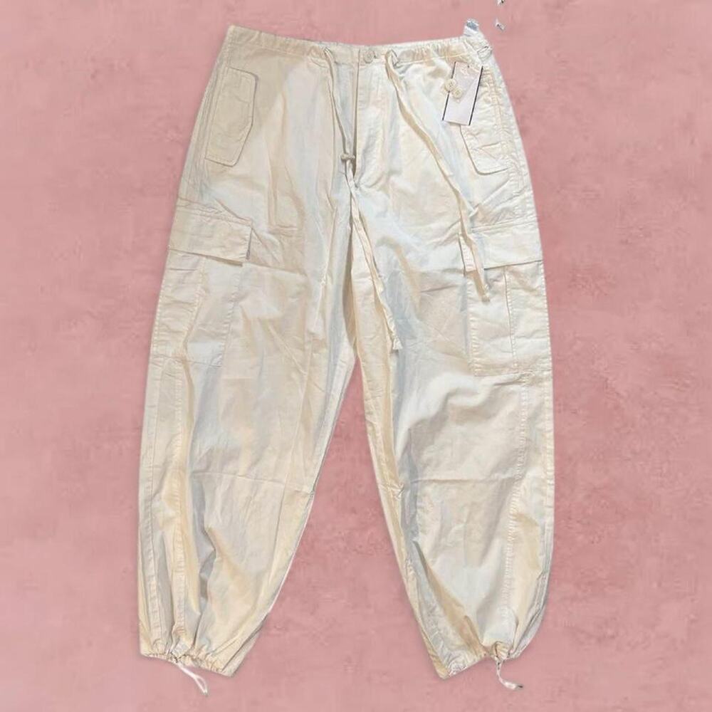 Good American Parachute Pants M White Cargo Wide Leg Y2K Streetwear - Picture 2 of 8